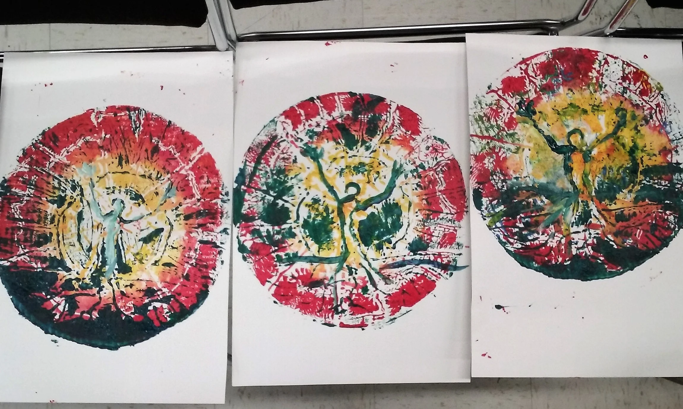 Prints created by Peter Buotte and a follow art therapist/veteran in the Open Studio. Prints were later gifted to veterans at an art gallery event.
