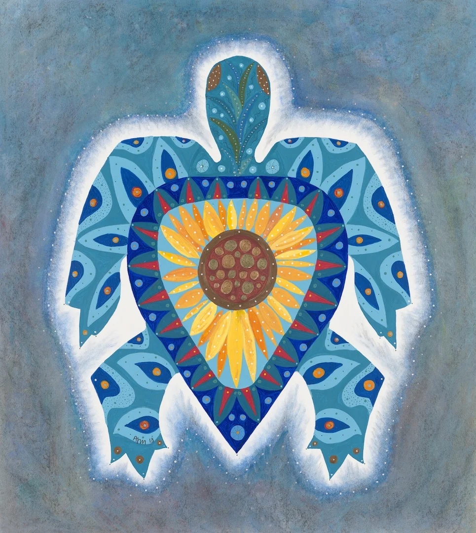Sunflower Turtle - one of several paintings on exhibit at Vitality Yoga in Uxbridge.