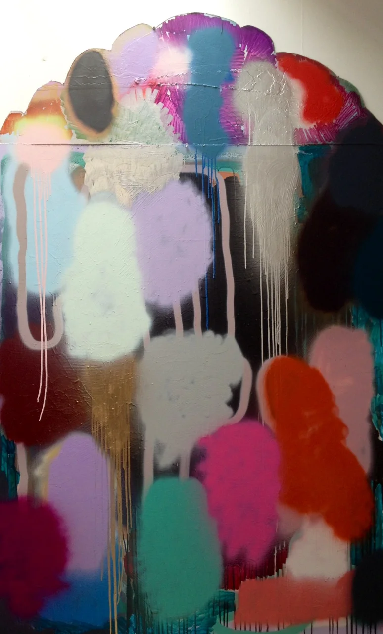 HAPPY, 77" x 48", Acrylic and Marker on Board