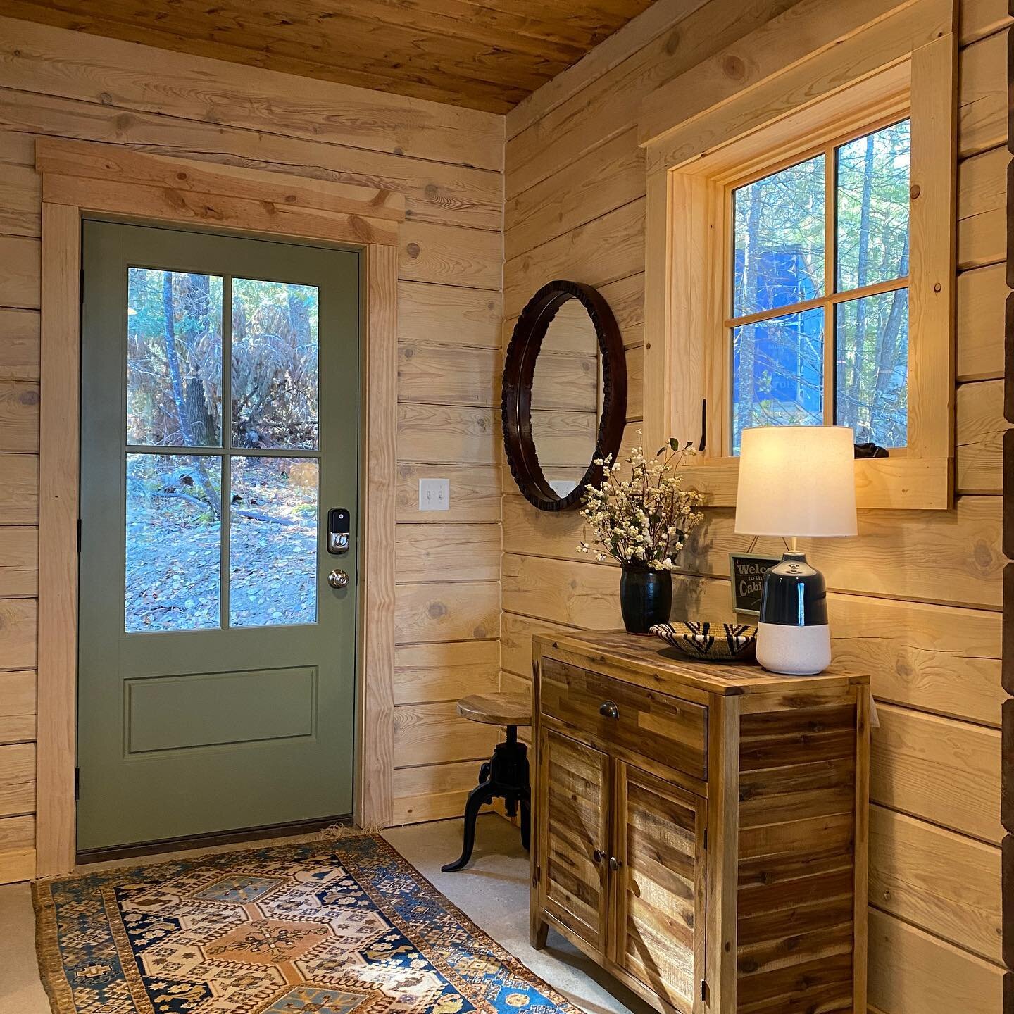 I&rsquo;ve been getting so many questions and compliments on the #Elycabinproject I had to post a pic of this sweet entry, more to come! If you&rsquo;re looking to rent this place check out @northern_exposure_cabins