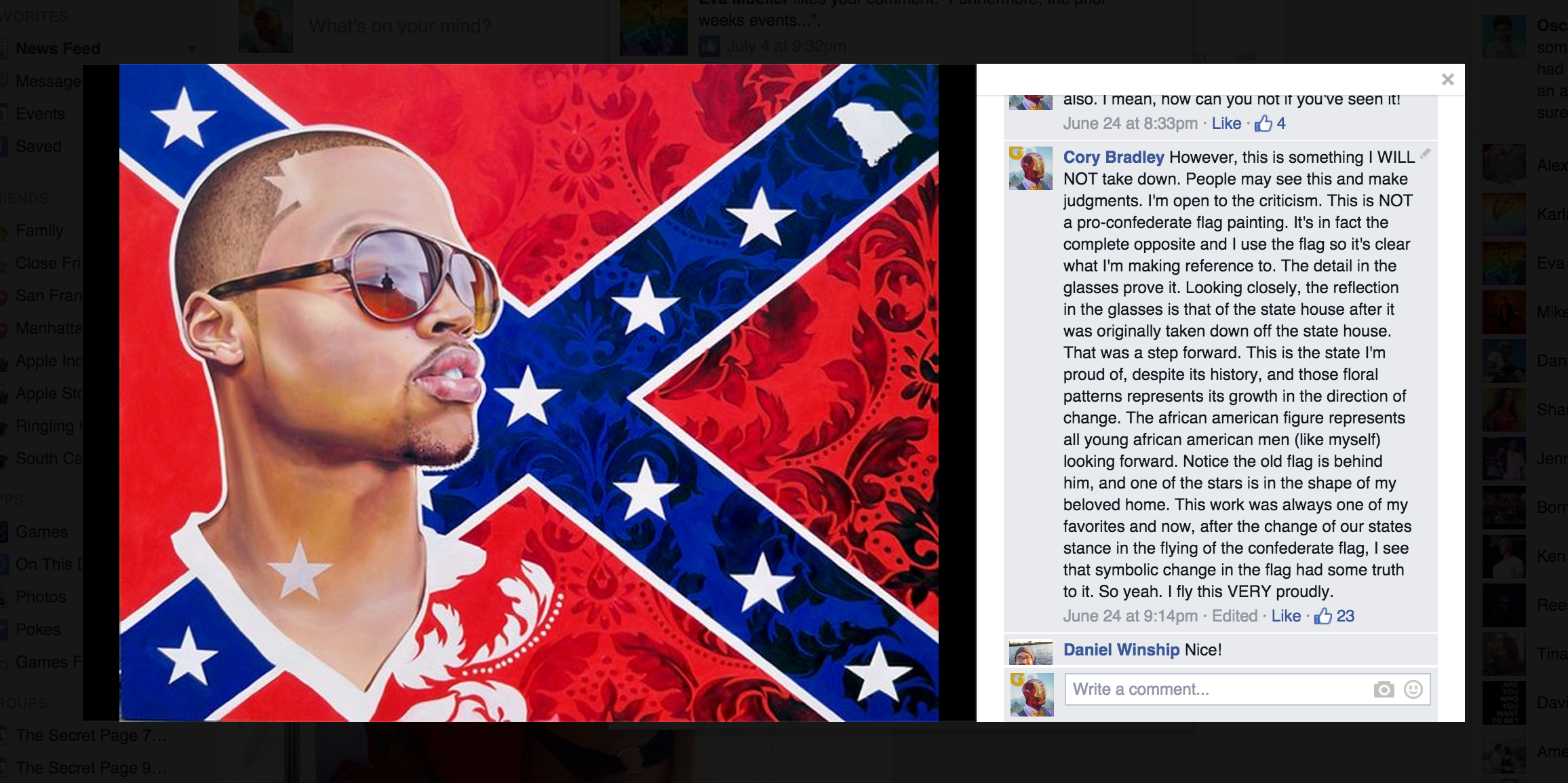 Facebook caption after news of the flag coming down became public. 