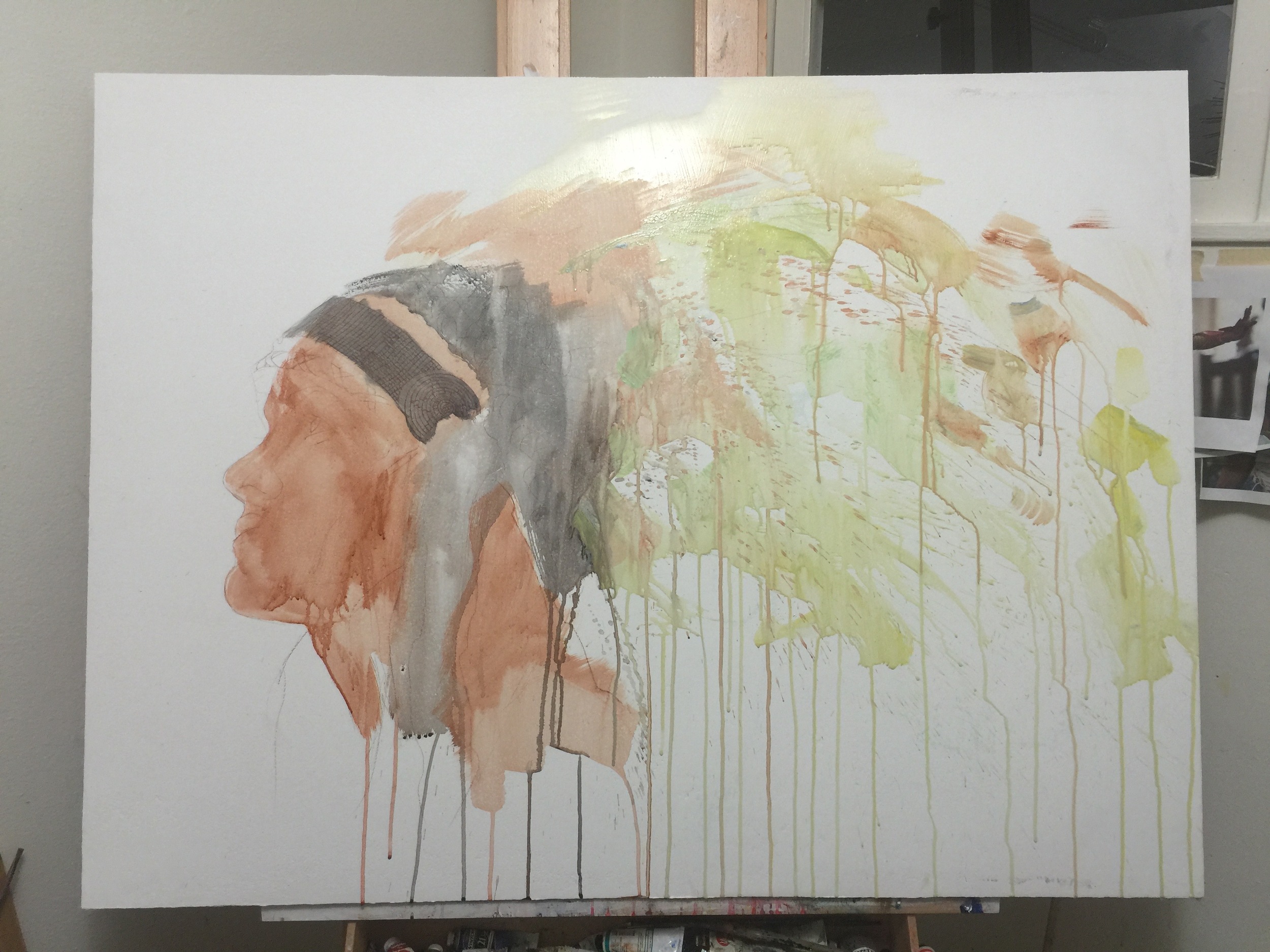 Underpainting, acrylic wash.
