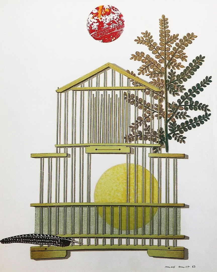 VAULTED &ldquo;DEMI&rdquo; DROPS ear pendants in 18k gold, paired with Max Ernst&rsquo;s  Bird Cage, Feather, Branch and Sun.  What happens when space is traced with angled wire? As Paul Klee once said, &ldquo;Take a line for a walk."
.
.
.
#chr