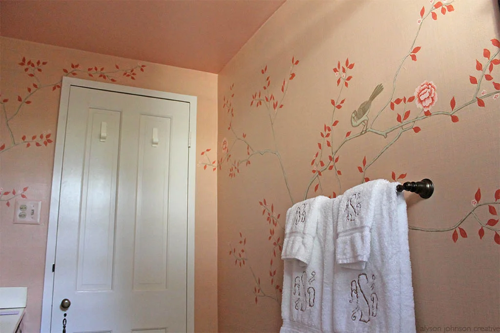 Hand-Painted Chinoiserie Bath Mural