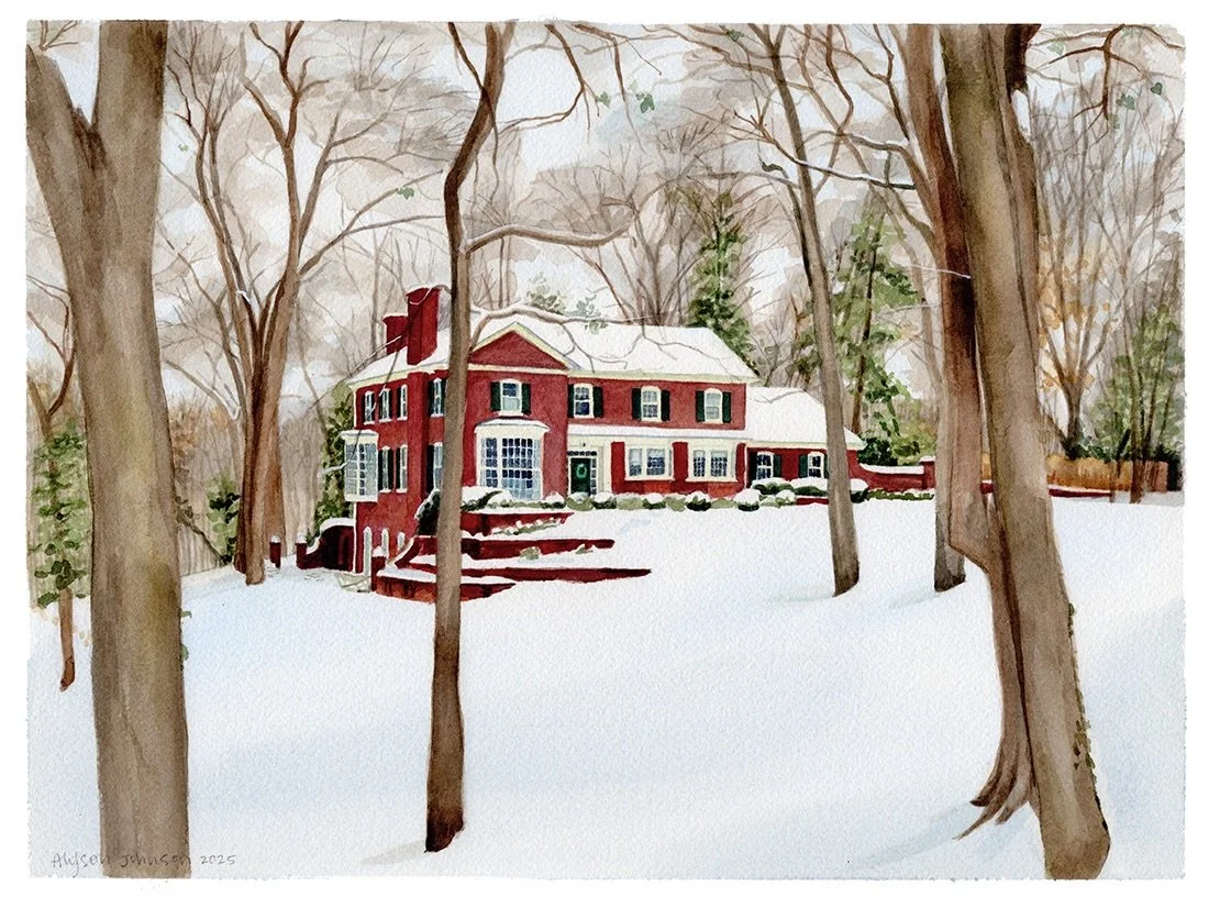 Happy New Year!
Savoring the stillness of back-to-school in the wintertime. 
Art updates coming soon. :)
11x15&rdquo; watercolor on paper, 2025
#houseportrait #snowyhome #letitsnow #watercolor