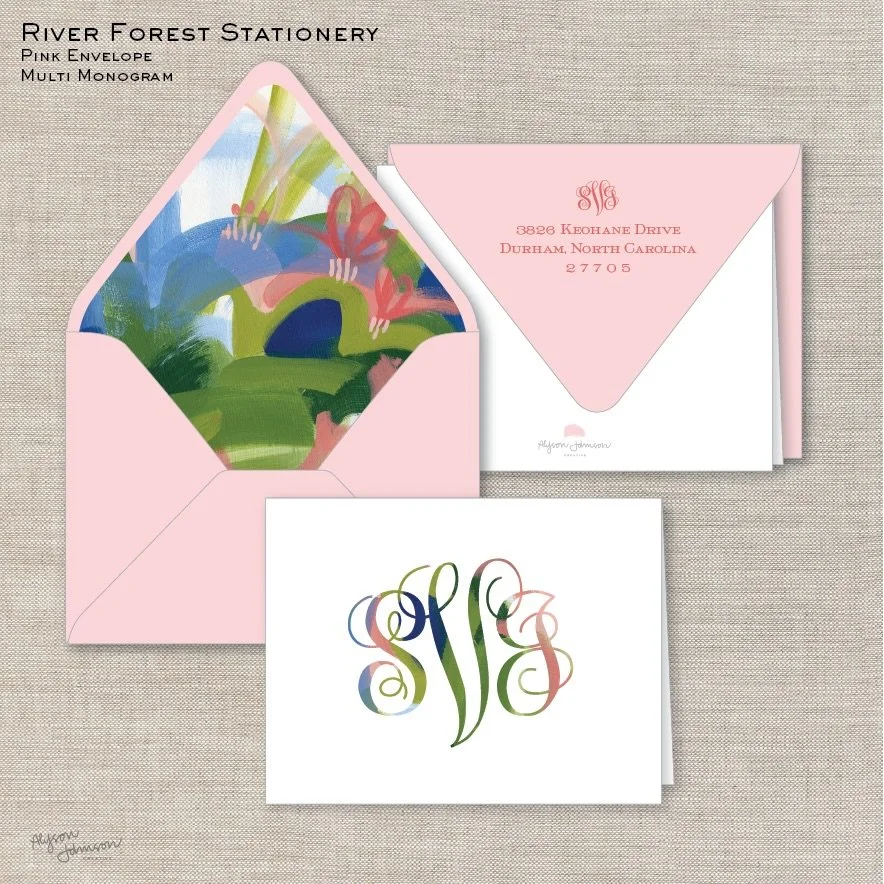 SO excited about this client&rsquo;s bold monogram choice! Such a cool spin on a traditional motif. The colors and the liner are going to look AMAZING together! 🤩

#customstationery #monograms #abstractstationery #stationery #bespoke