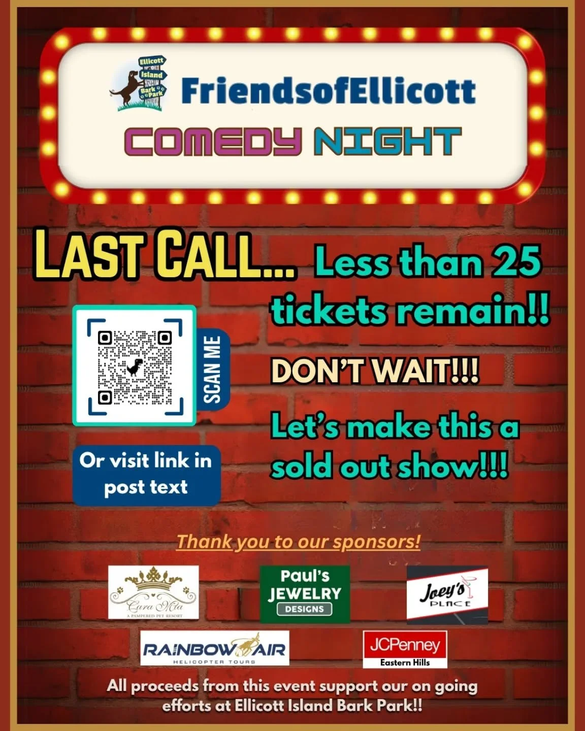 Get your tickets now at: friendsofellicott.com/comedy-night