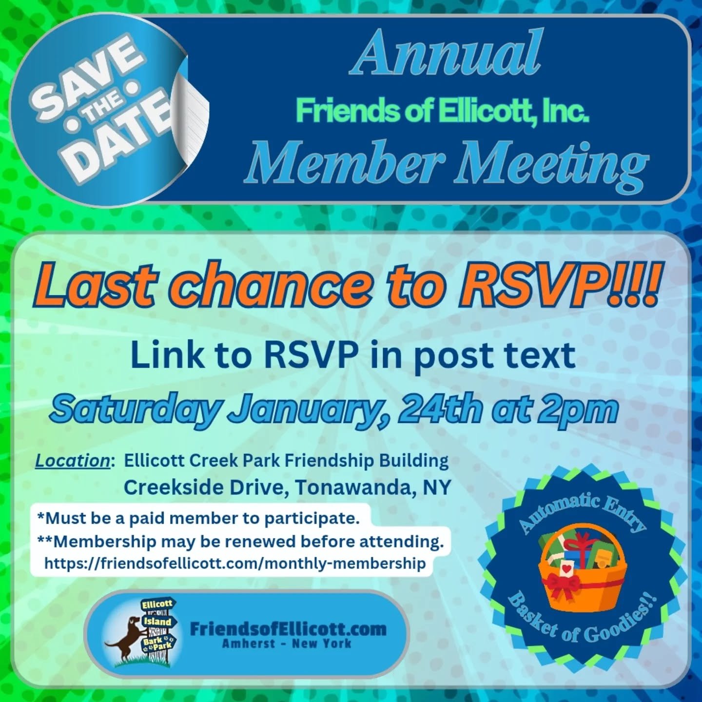 Please RSVP to make check in smoother &amp; to help us get a head count for food. To RSVP please register at: https://friendsofellicott.com/member-meeting-rsvp

Also if you know you need to purchase or renew your membership, please do that in advance