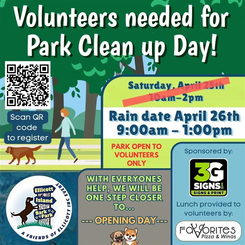 Notice: Due to cold temperatures the Park Clean up Day is Now April 26, 9am to 1 pm. o
