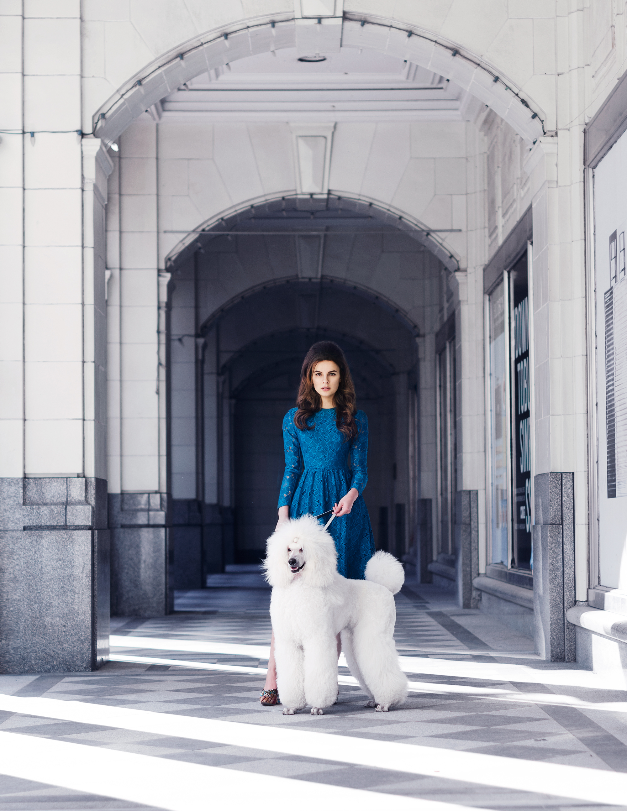 Calgary Fashion Photography - Blue dress and poodle