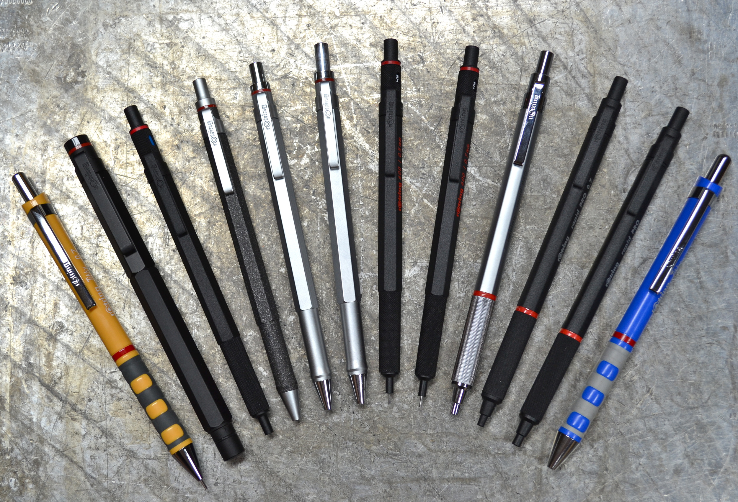 Rotring 600 Black Hexagonal Knurled Grip Ballpoint Pen & Pencil Set In Box 
