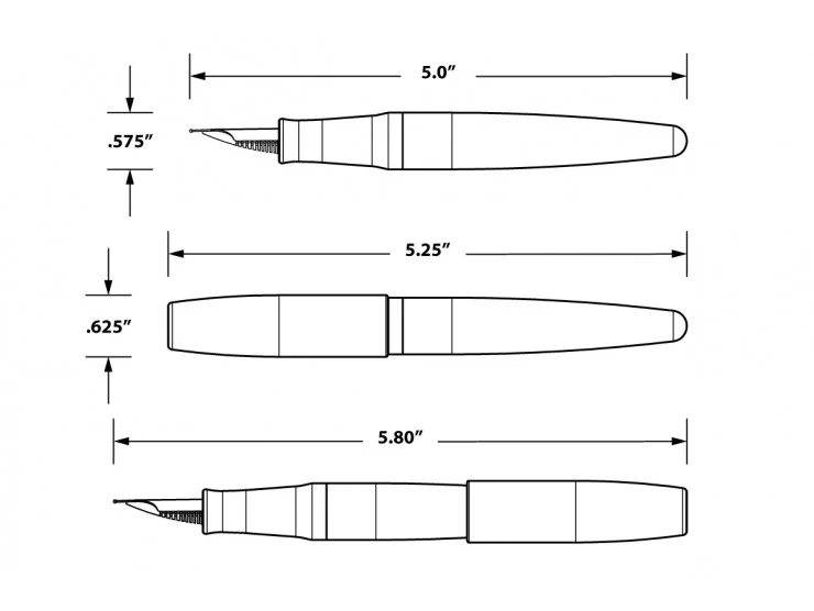 Size specs image courtesy of Karas Pen Co website