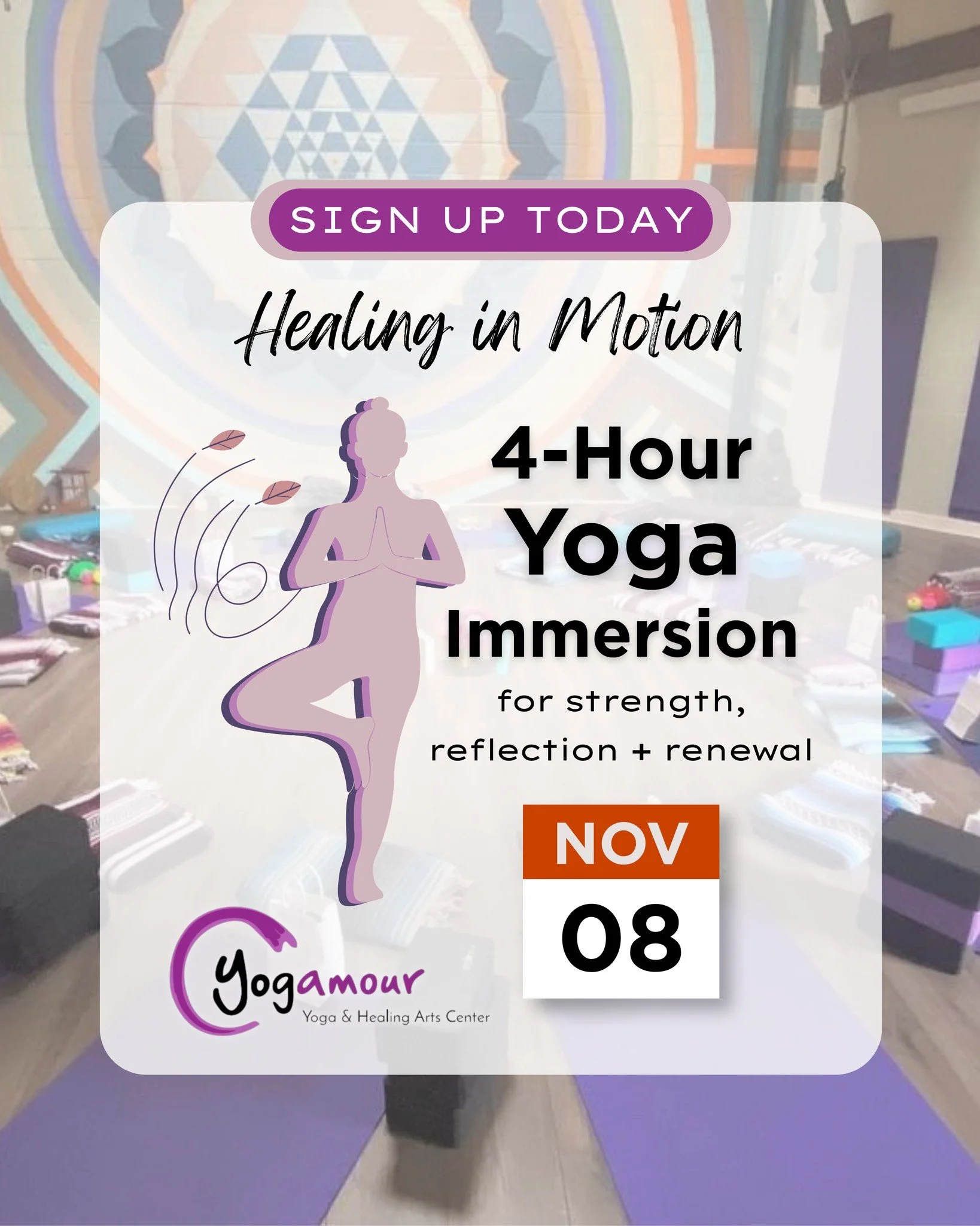 Secure your spot today! 📆 Sunday, November 8 from 12-4 PM, join us for ✨Healing in Motion,✨ a 4-hour immersive experience designed to help you slow down, restore, and reconnect. 💜 Full details available on yogamour.org > Workshops.

#HealingInMo