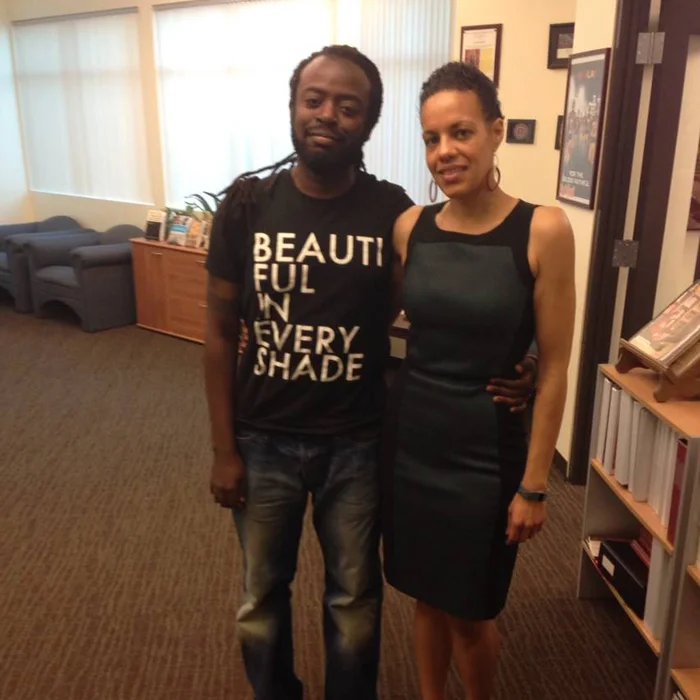 Kwame Phillips rocking 50 Shades of Black Signature BEAUTIFUL IN EVERY SHADE Shirt and Dr. Shana Redmond in California for the release of The ANTHEM Mixtape