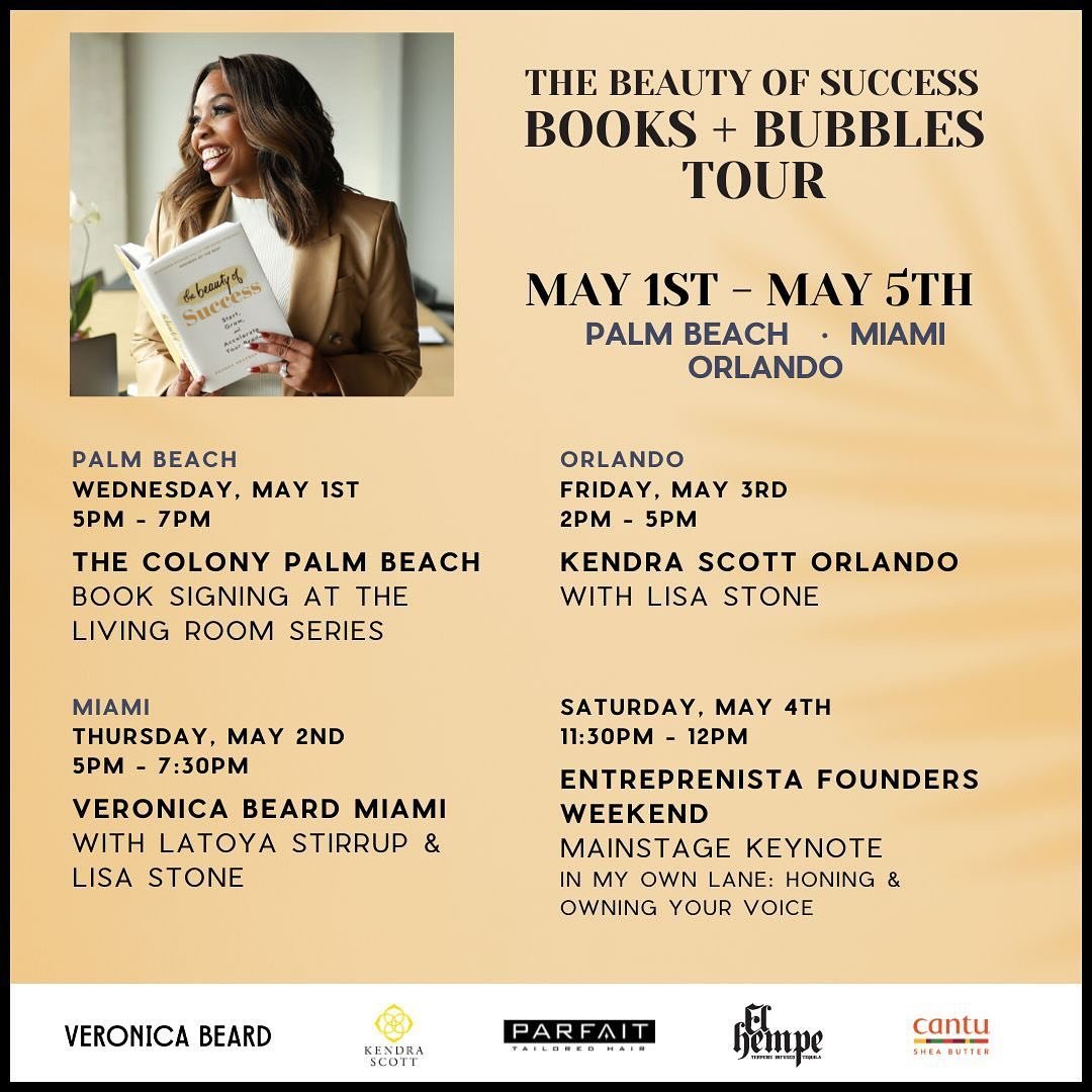 Florida!!! &ldquo;The Beauty of Success Books + Bubbles&rdquo; book tour is bringing inspiration, connection, and a big dose of #BGM to the sunshine state!

Join me for a week of insightful talks and excerpts from my new book &ldquo;The Beauty of Suc