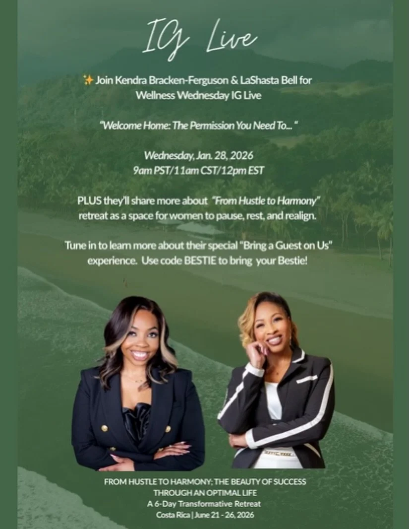 Repost from @fromhustletoharmonyretreat
&bull;
Don&rsquo;t miss Wellness Wednesday IG Live with retreat creators @kendrabrackenferguson and @lashastabell! 

They&rsquo;ll share their &ldquo;nighttime superpower&rdquo; and how to design your personal 