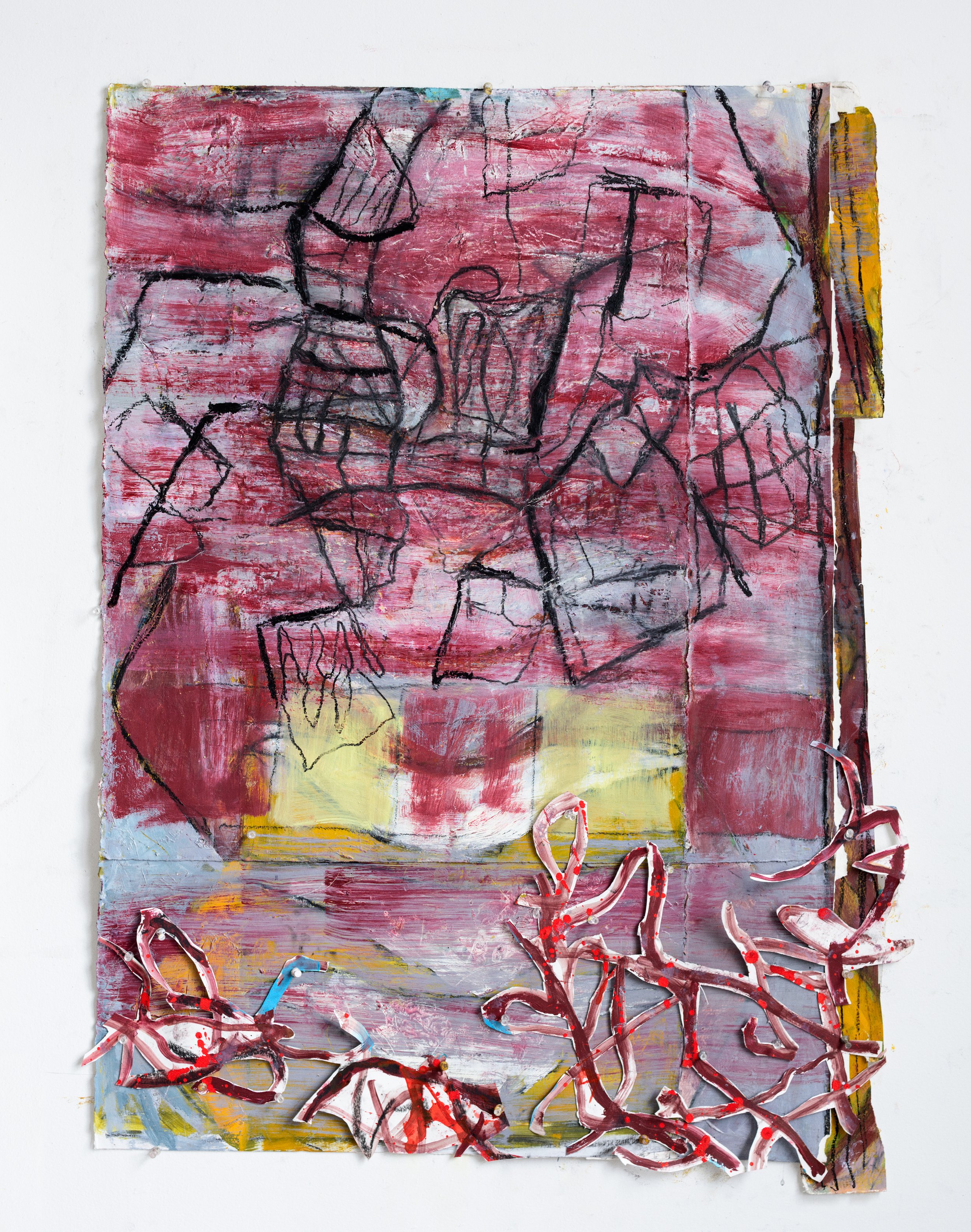  46” x 30”  oil paint, oil pastel, collage on paper  2023 