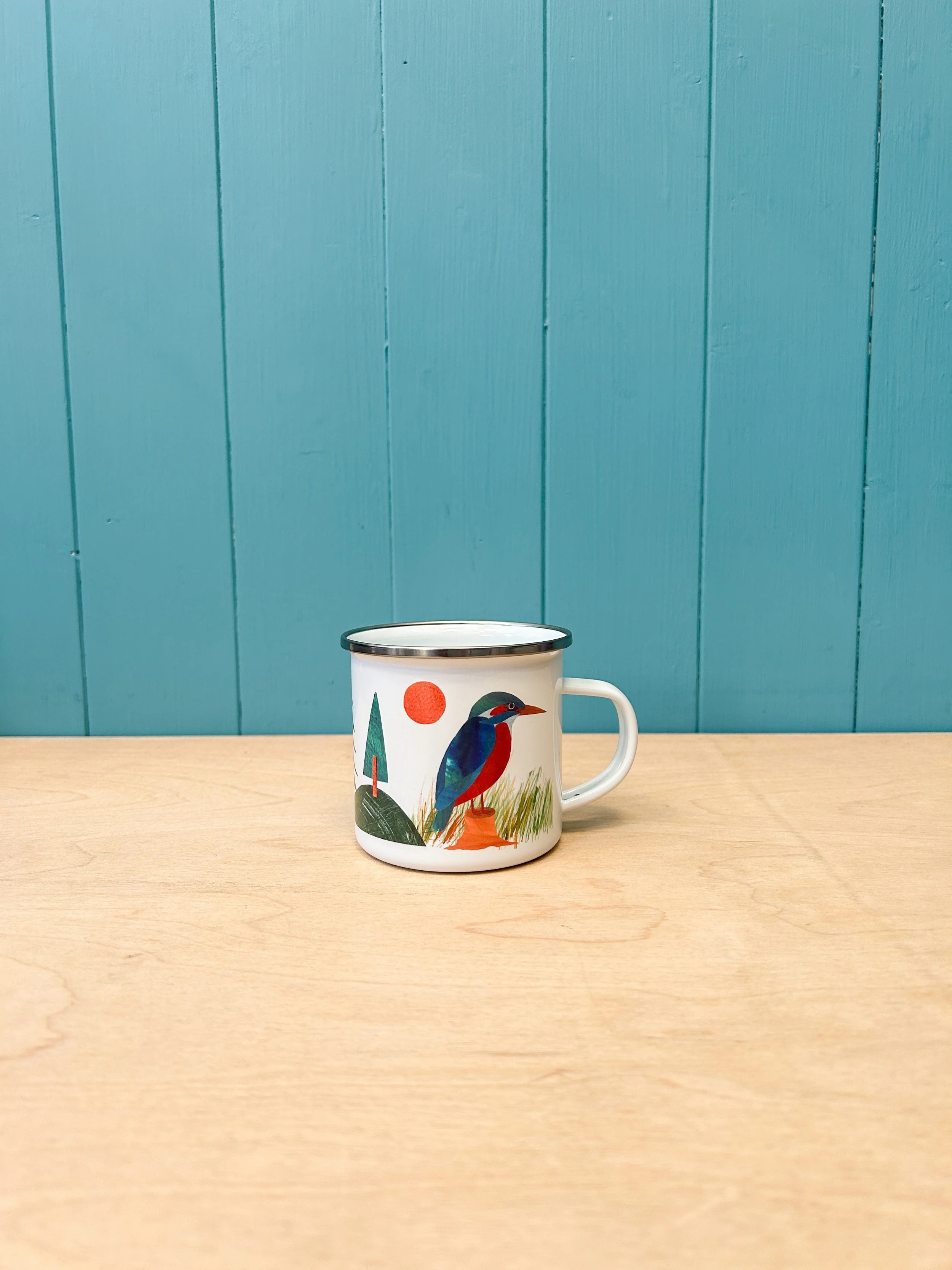 enamel camping mug kingfisher bird lover.JPG