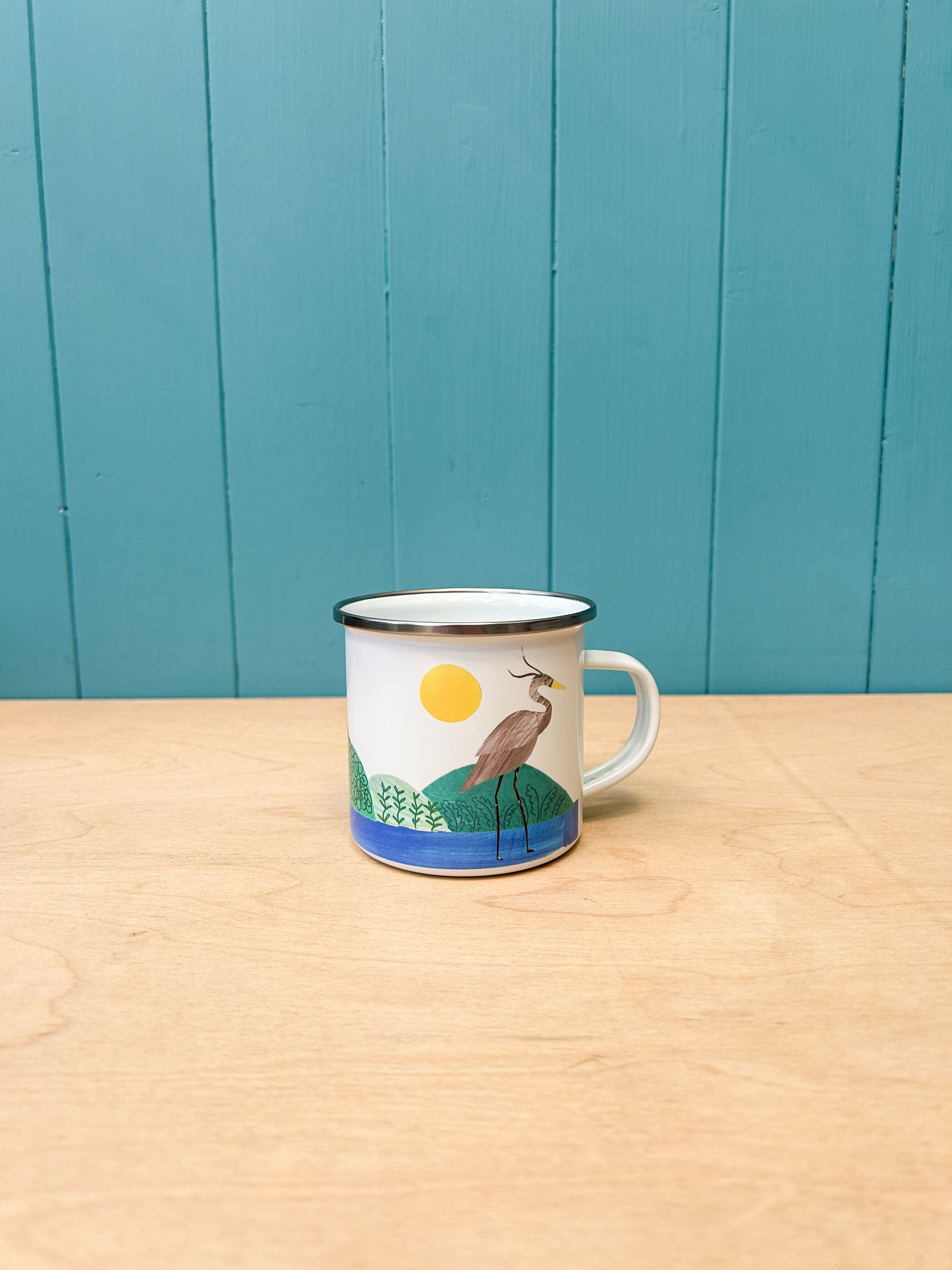 enamel camping mug HERON birdwatcher gift.JPG