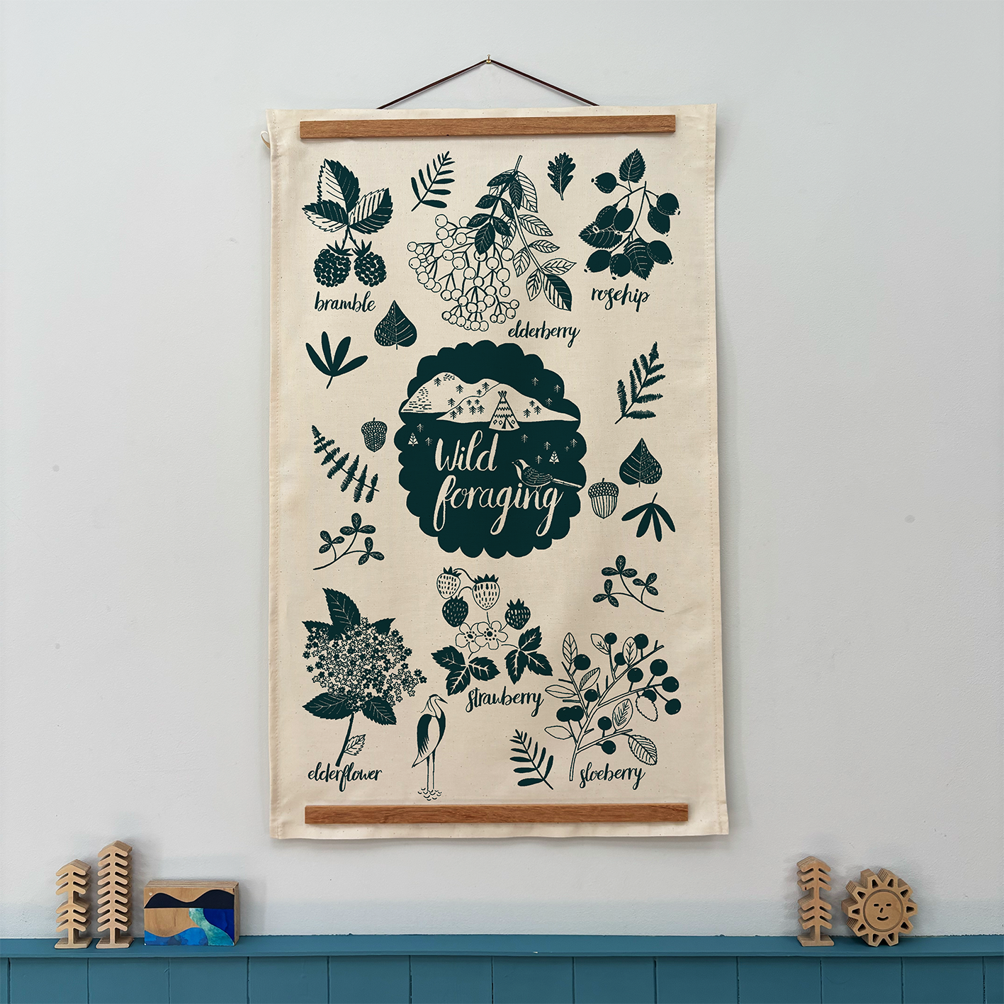 wild foraging tea towel teal.png