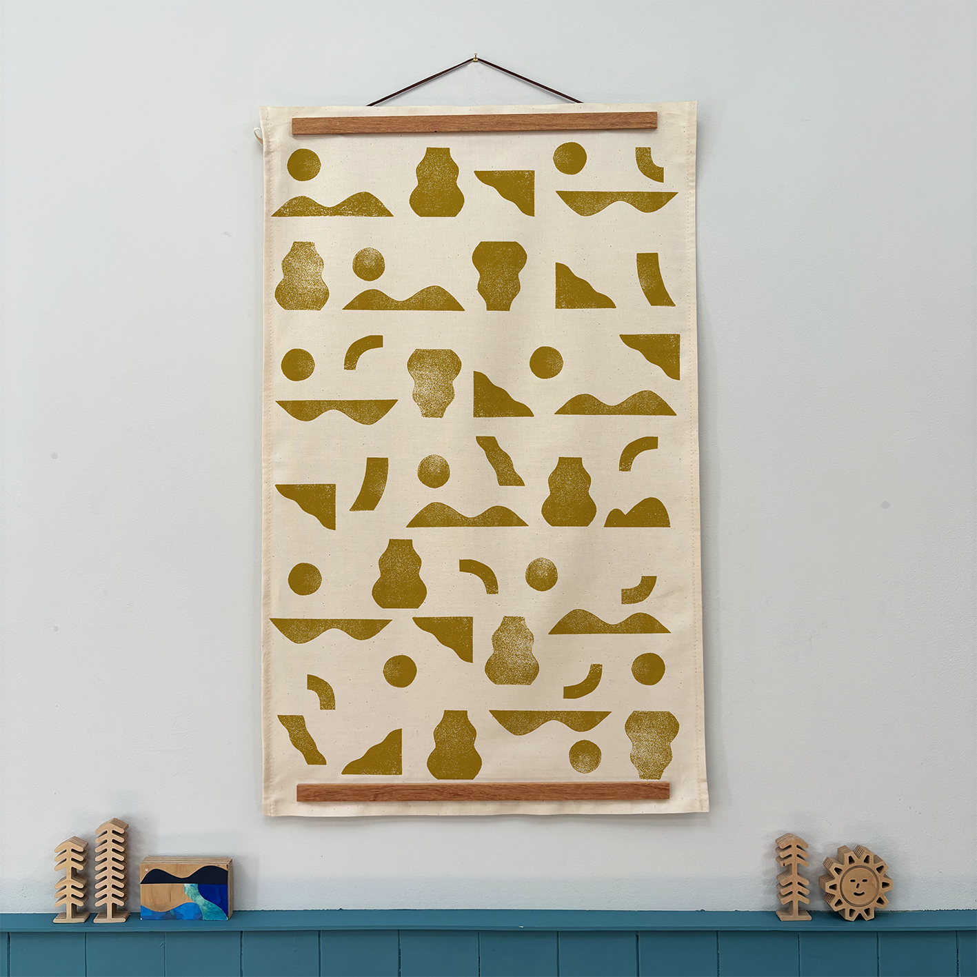 geo screen printed tea towel mustard.png
