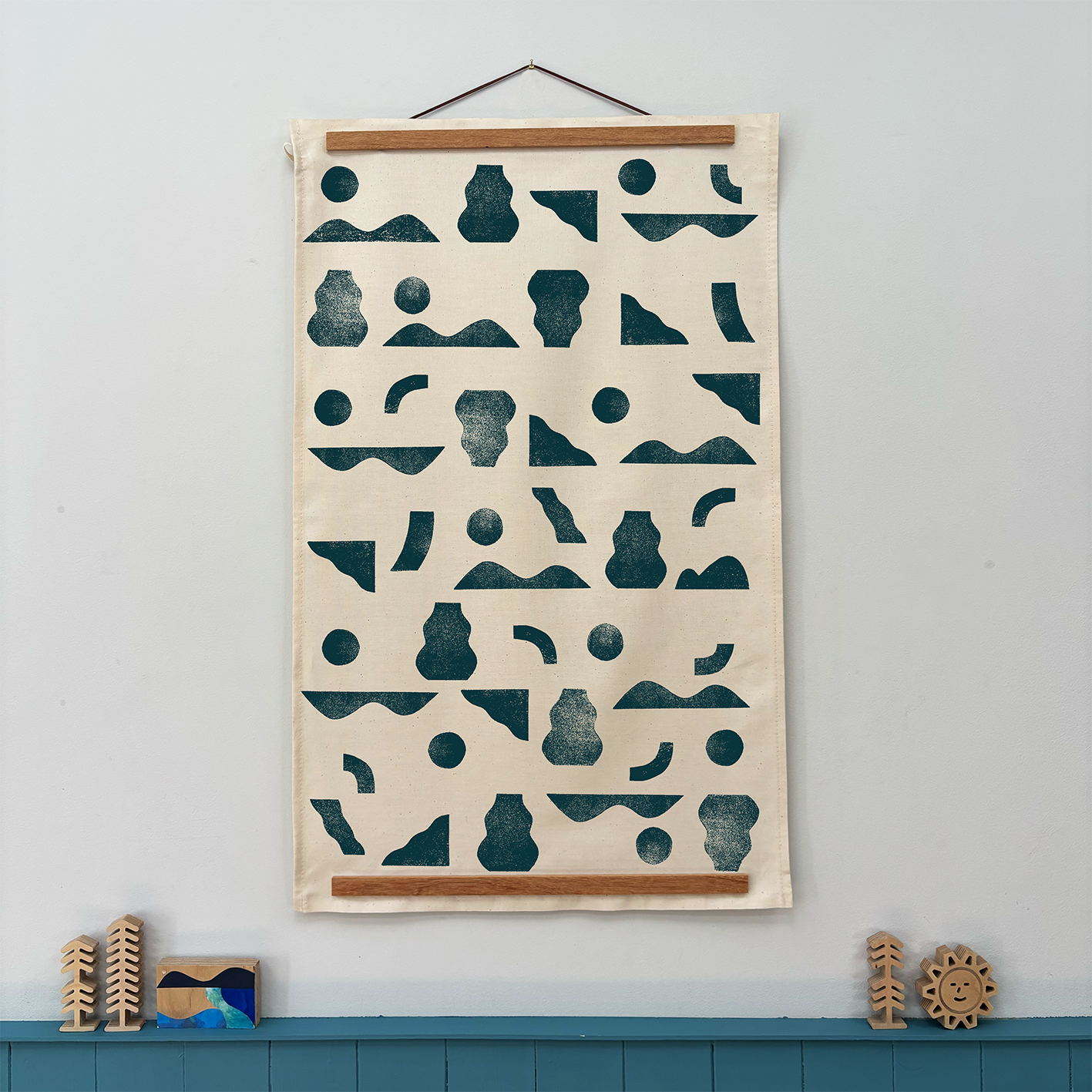 geo screen printed tea towel TEAL.png