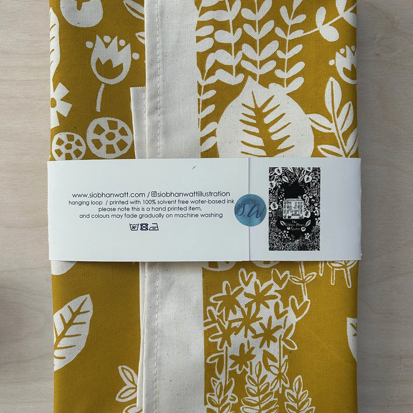 William Morris hand illustrated screen printed tea towel Mustard.jpg