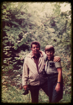 My father and I, Roe Valley Forest Park in the mid-70s. The little pot belly, the steel-framed specs and the binoculars: Just a MAGNET for bullies.