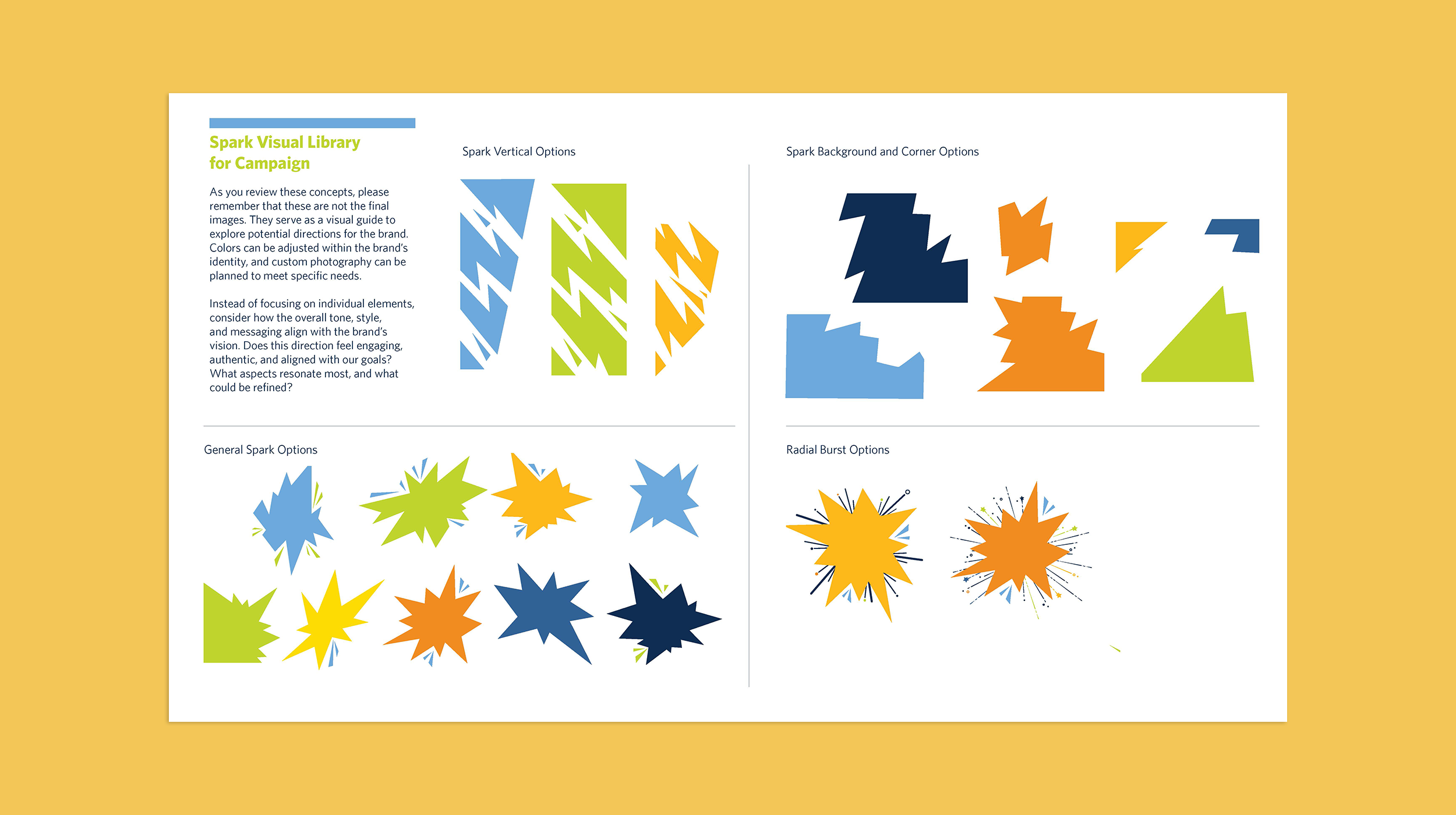 I built out a whole library of “sparks” we could sprinkle across the campaign—think: a toolkit of joy. It kept everything visually consistent while letting the creativity flow.