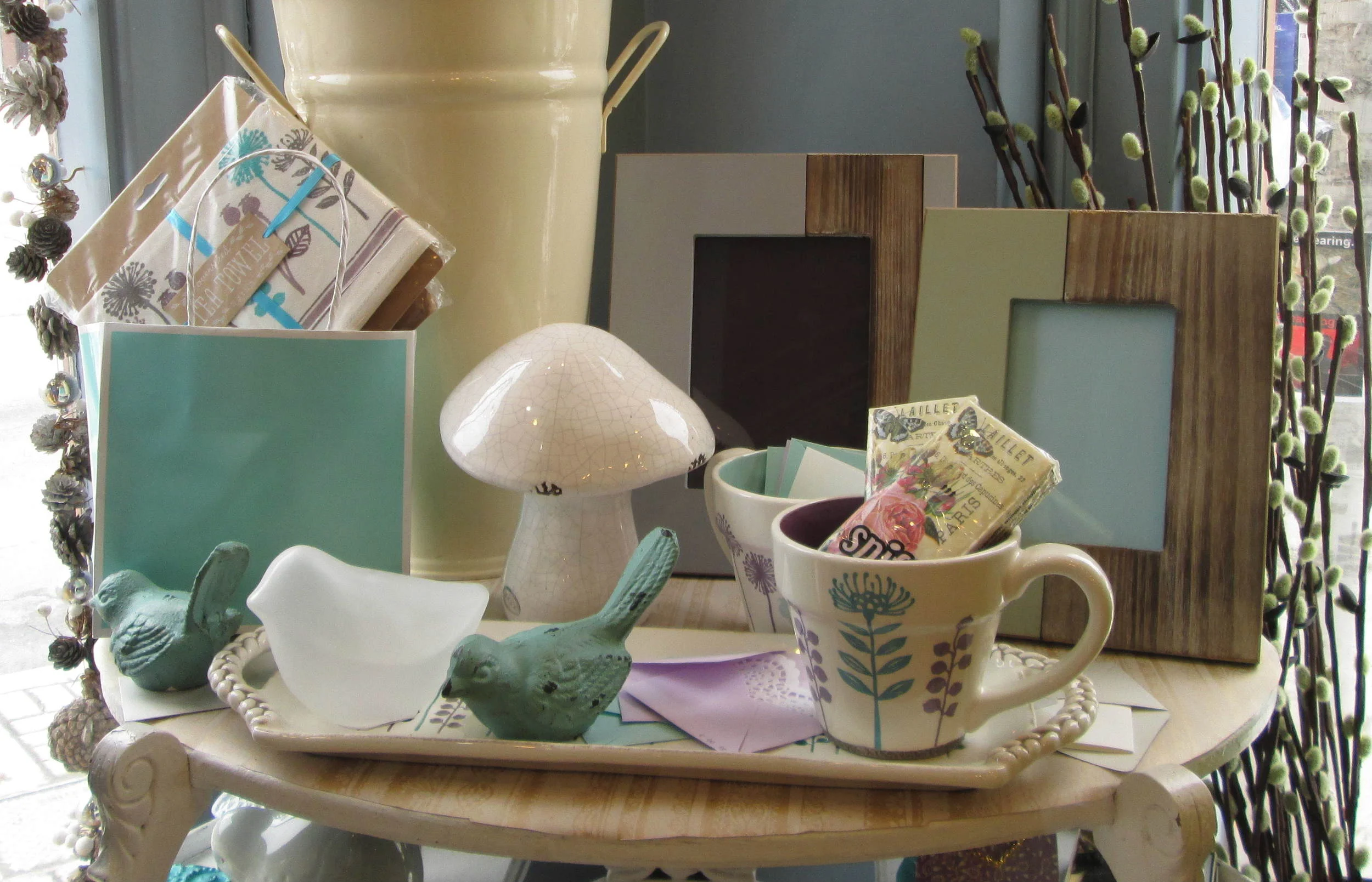 An ever-changing display of seasonal decor items.