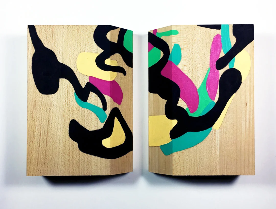 Replication 1, Acrylic and Black Gesso on Wood Panels, 6X8” each