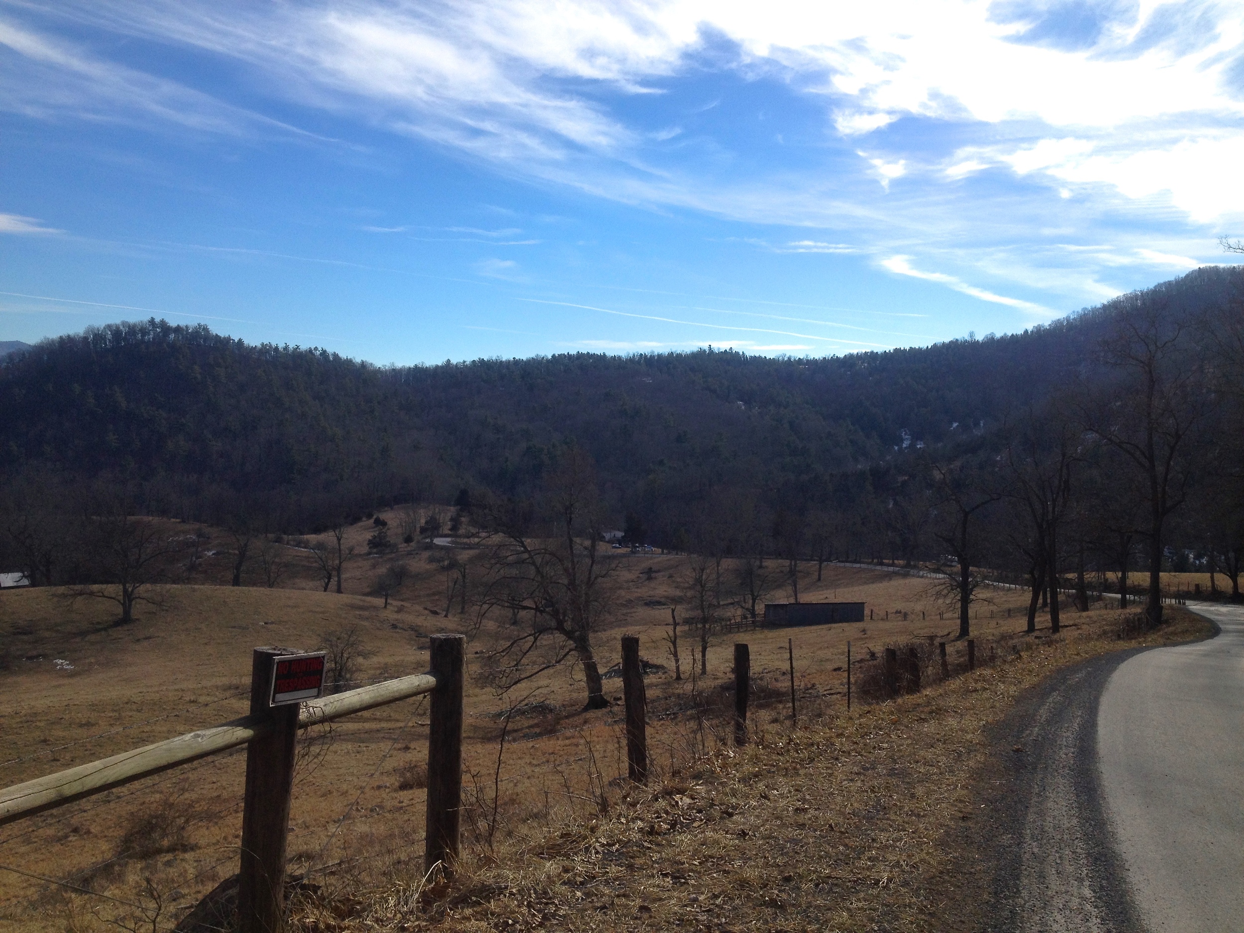 Moyers gap winds along a steep mountain pasture