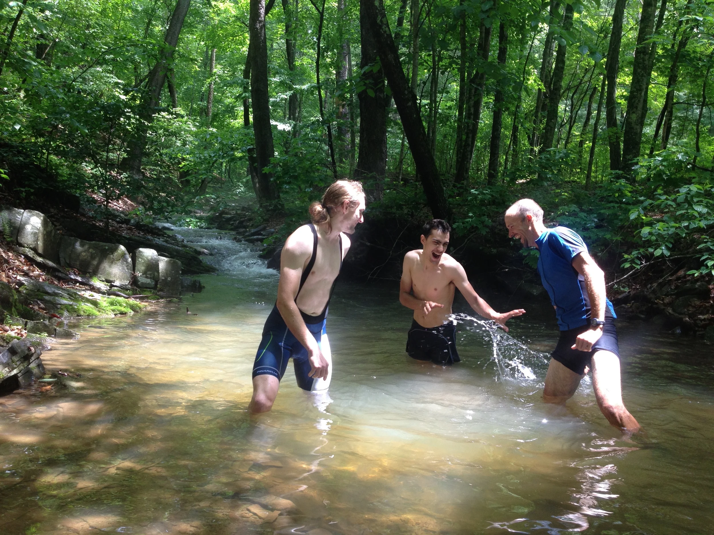 A mandatory stop for a dip in a mountain stream to cool down.