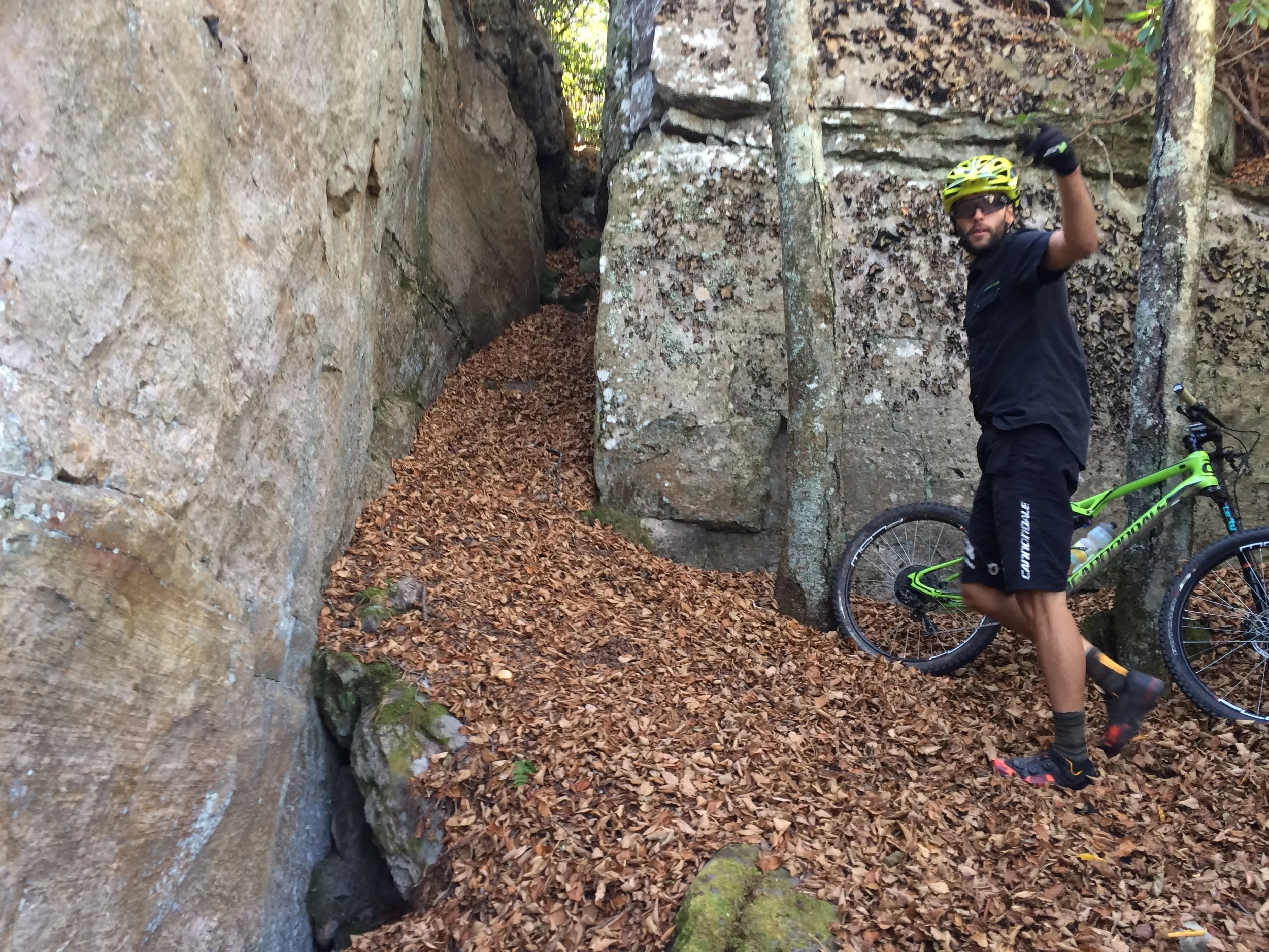 This slot marks the end of the ridge and the beginning of the descent.