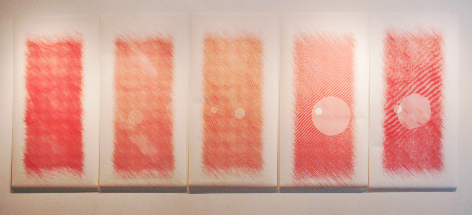   Bright Wavelets    Ink on paper - pen plotter drawing    Art : 76”x190” total (5 panels 76”x38” each)&nbsp;    Paper : Torinoko  