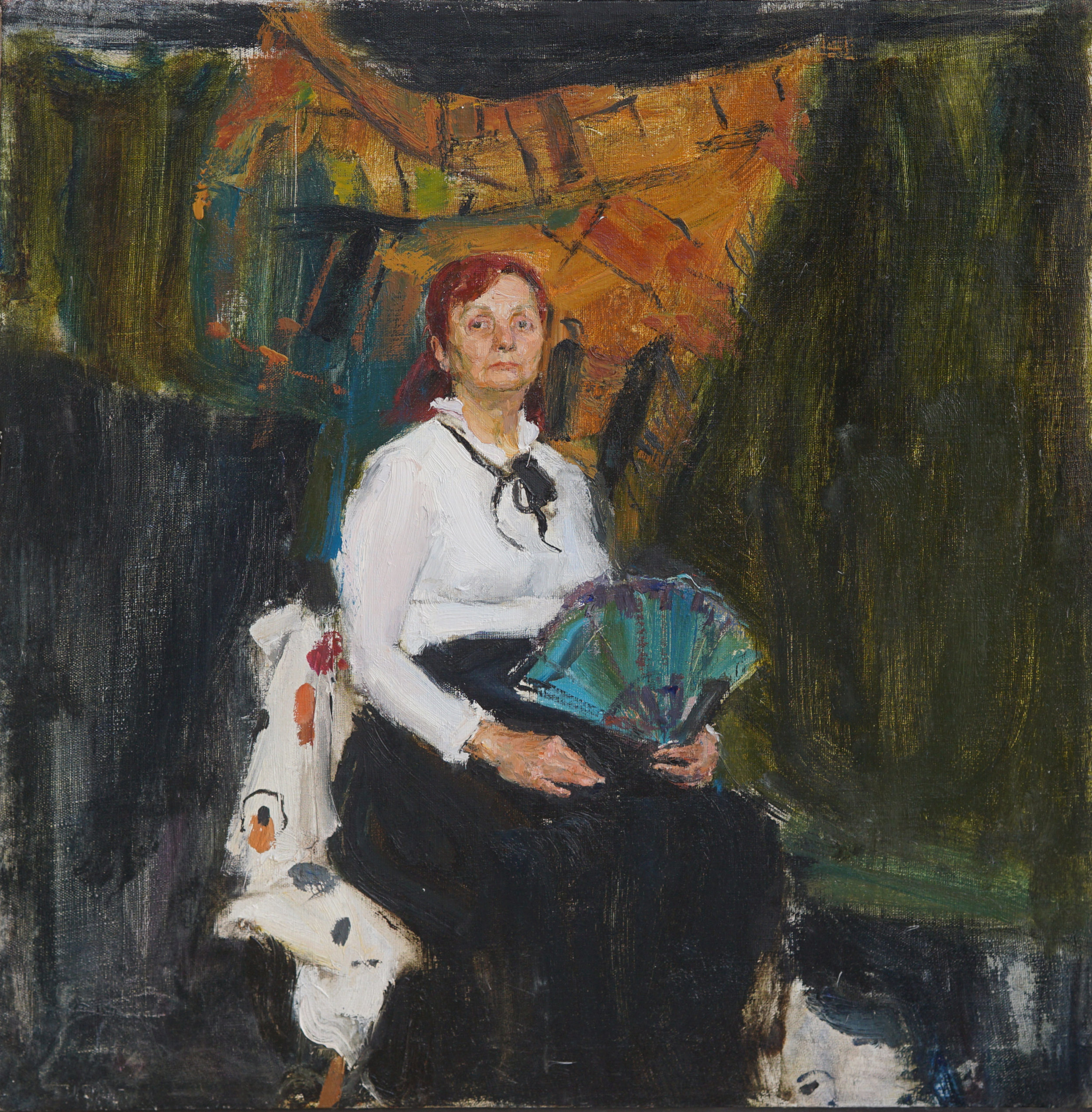 Lady with a fan,  23 2 3 x 22 1 2, Oil,Linen.jpg