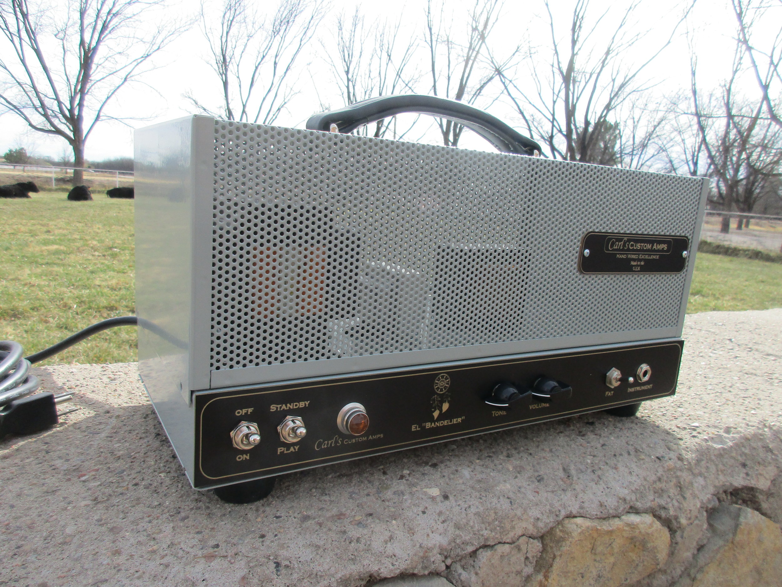 This custom build features a 30 Watt Brownface Princeton circuit minus the trem with lots of improvements including a fat switch. The amp can use 6L6GC, 5881s, or 6V6s. Killer tone! Here's what the customer had to say: "Carl, gave it a full out run thru last night, and as expected it sounded fantastic! I can't thank you enough for working with me to get the tone I was after. Your recommendations were rights on point! It sits in that perfect zone for me, more articulate / cleaner than tweeds, but not uber clean with scooped mids like blackface. The clean tone has great vintage vibe & character, and when cranked it has a creamy breakup that never gets ratty or muddy. I really preferred 6L6's as I thought I would, but 6v6 is still really nice. It's going to be loud enough with a 1x12 cab to play with any band I'm in, but not without the ability to turn it up to that sweet spot (2 o'clock for me) and have that "clean with character" tone. Dead quiet, and great natural sustain...no compressor needed. I now need to send the family out for a day trip so I can try it with all my guitars and pedals and really woodshed! If I ever get around to treating myself to another amp (plenty already, but we guitarists all want more) I will hit you up. I've wanted an octal amp for quite some time for harmonica, slide and just straight out of the amp crunch. Thanks again! Brian"