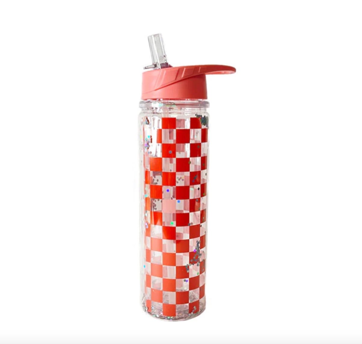 pink red glitter checker water bottle cute — Stay Cute