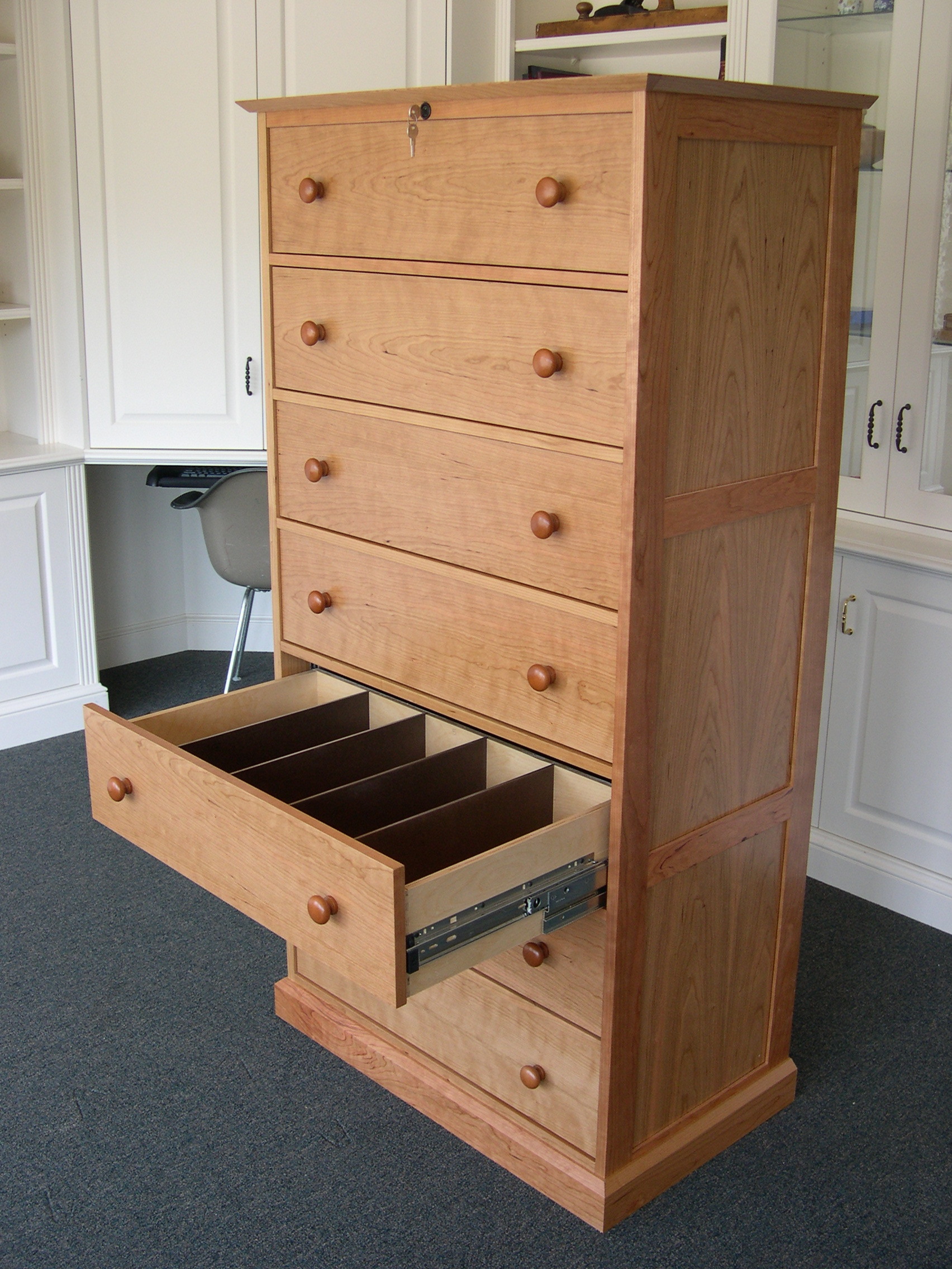 Cherry cabinet with partitioned drawer boxes