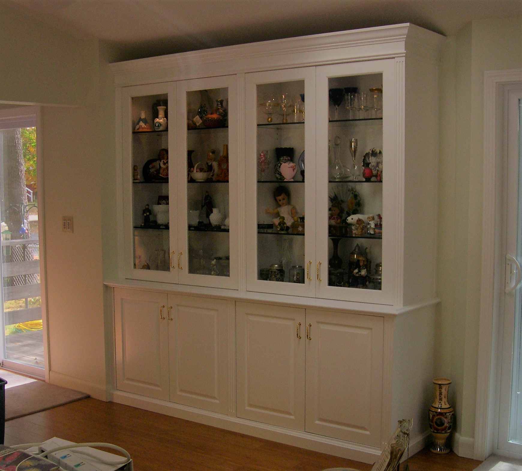 White vanity with window displays