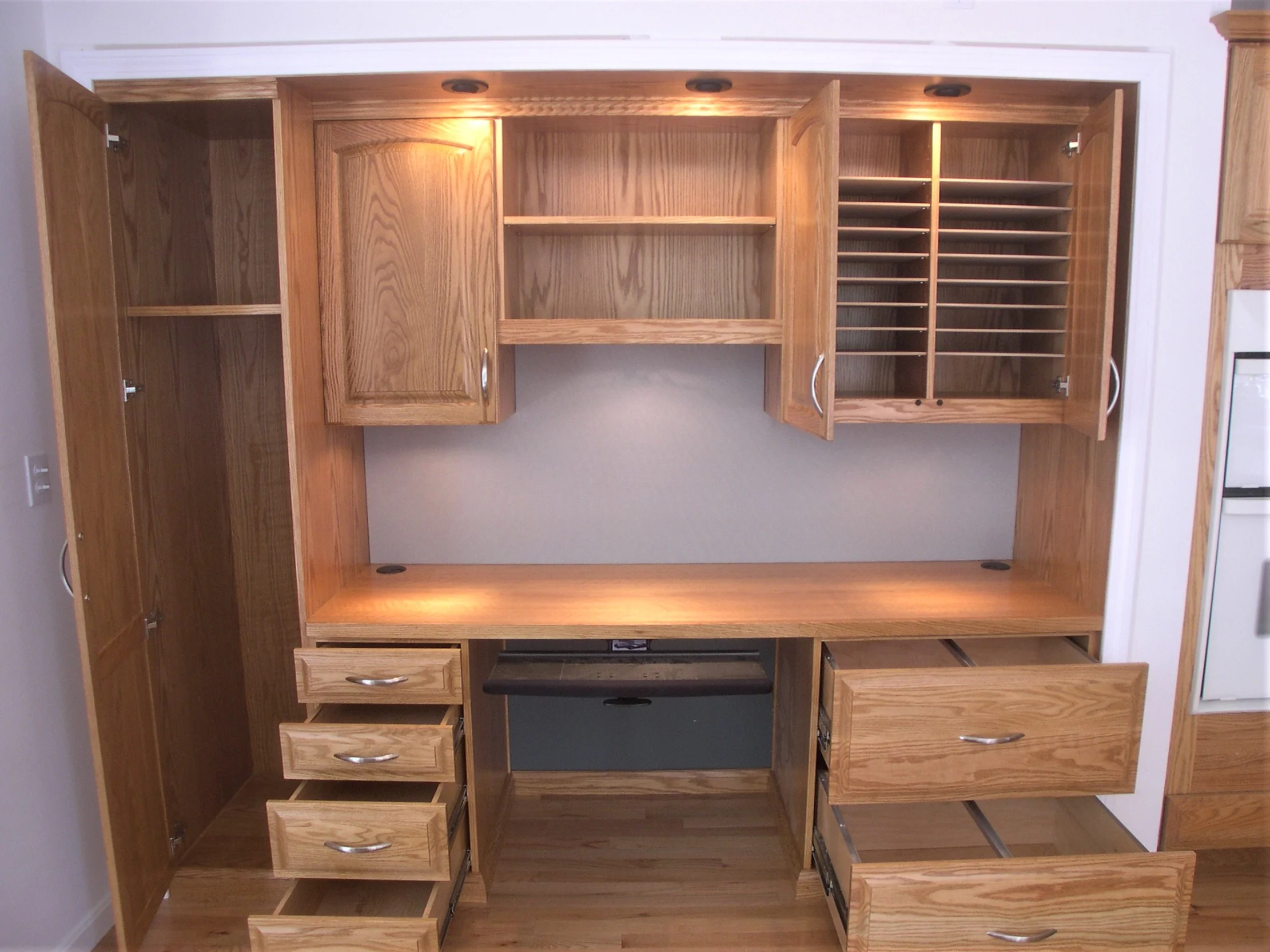 Open oak kitchen closet home office