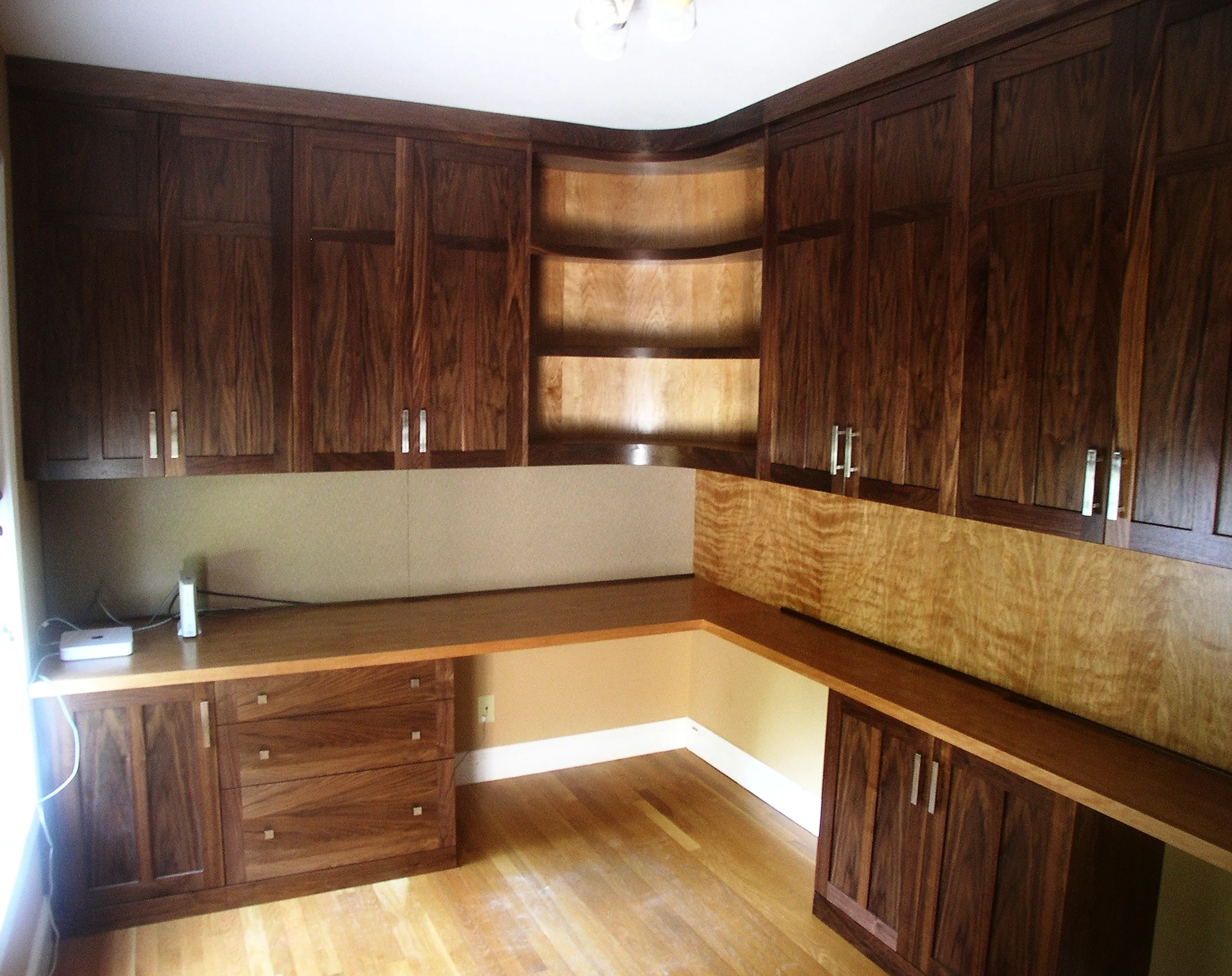 Home office walnut and red birch