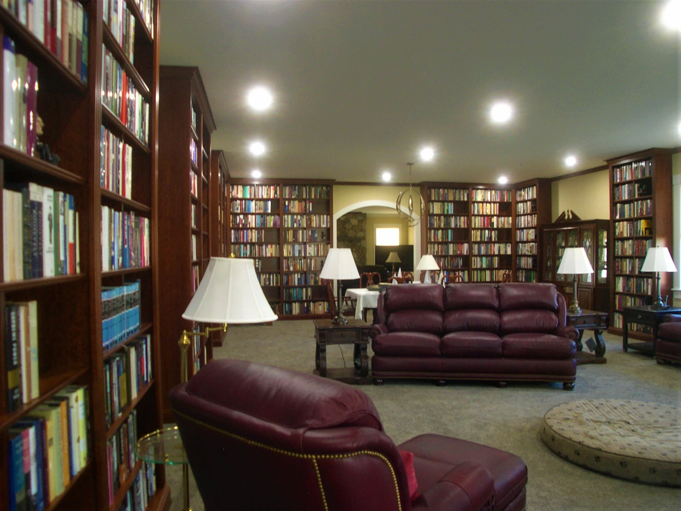   Living room library bookcases, stained cherry with clear lacquer finish  