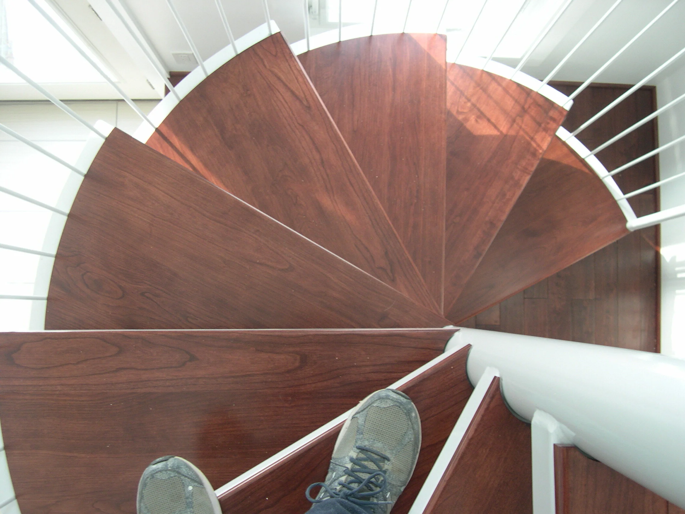   Cherry treads on spiral staircase - down perspective  