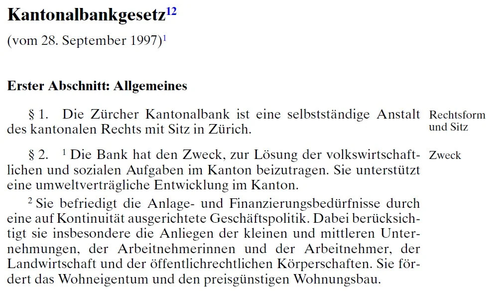 Auszug aus dem Zürcher Kantonalbankgesetz
