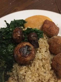 chick pea balls with papya sauce and braised kale.JPG