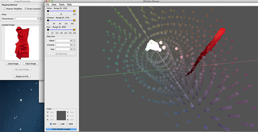 Color space of a red dress in 3D space.