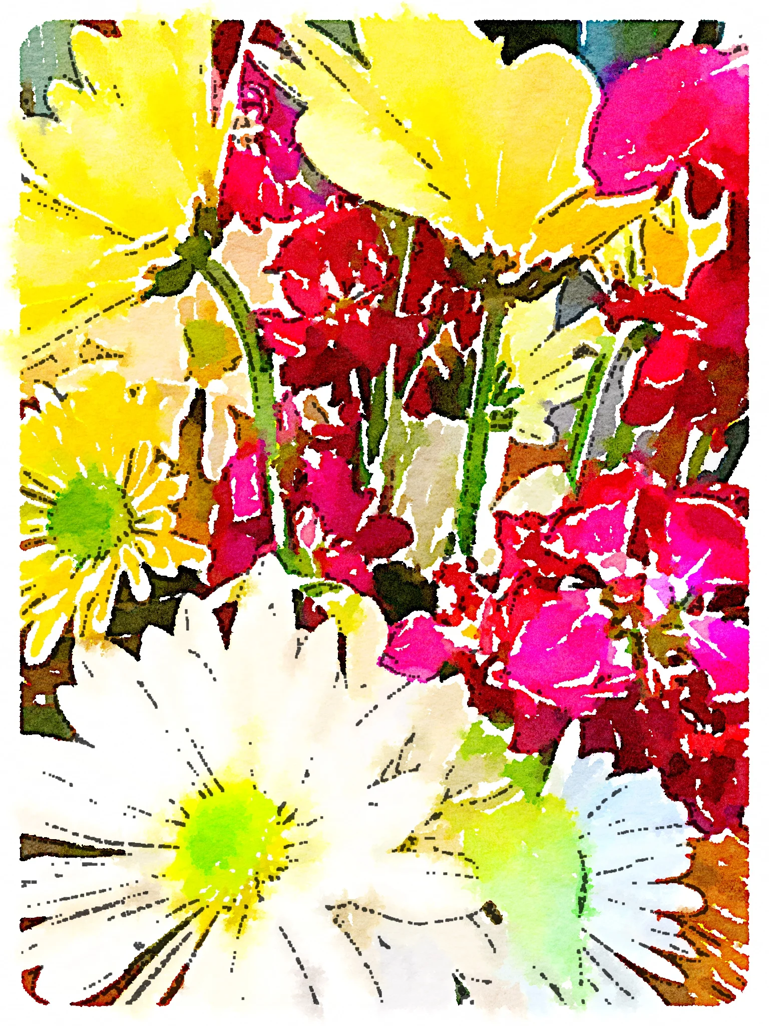 More playing with #Waterlogue app while enjoying my birthday bouquet while it lasts...