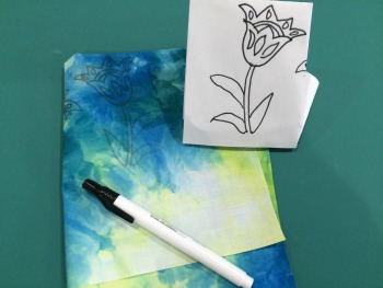 My test of Sulky's iron-on transfer pen for my next embroidery project--worked beautifully, though a bit of a thick line.