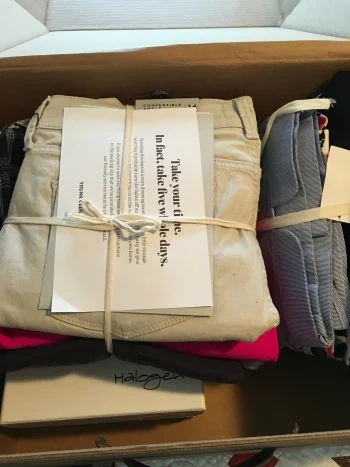 (Packaging isn't as pretty as StitchFix, although quantity is substantial!)
